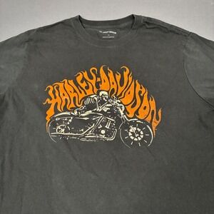 Harley Davidson Flame Logo Motorcycle Skeleton Graphic T-Shirt Size XL Black